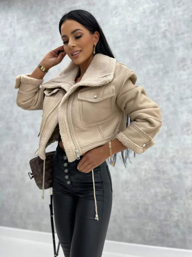 Dina lederjacke mit fleece-futter – warmer winter-lederlook