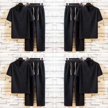 Jordano – herren-kurzarm-t-shirt und knöchellange hose aus baumwolle und leinen