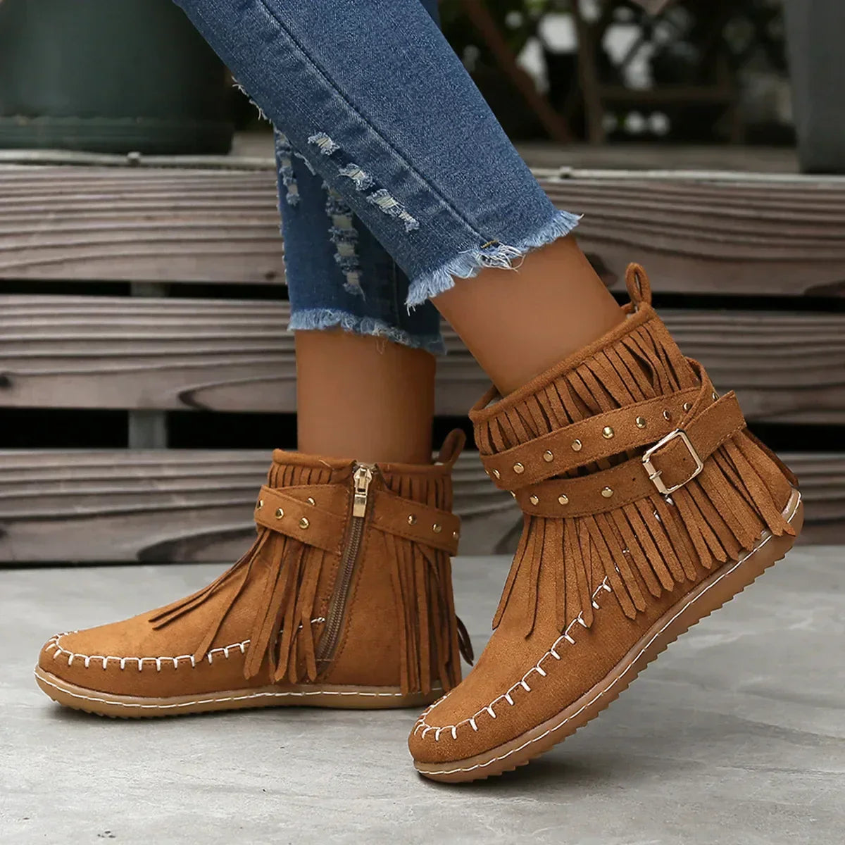 Wildleder ankle boots mit fransen und nieten