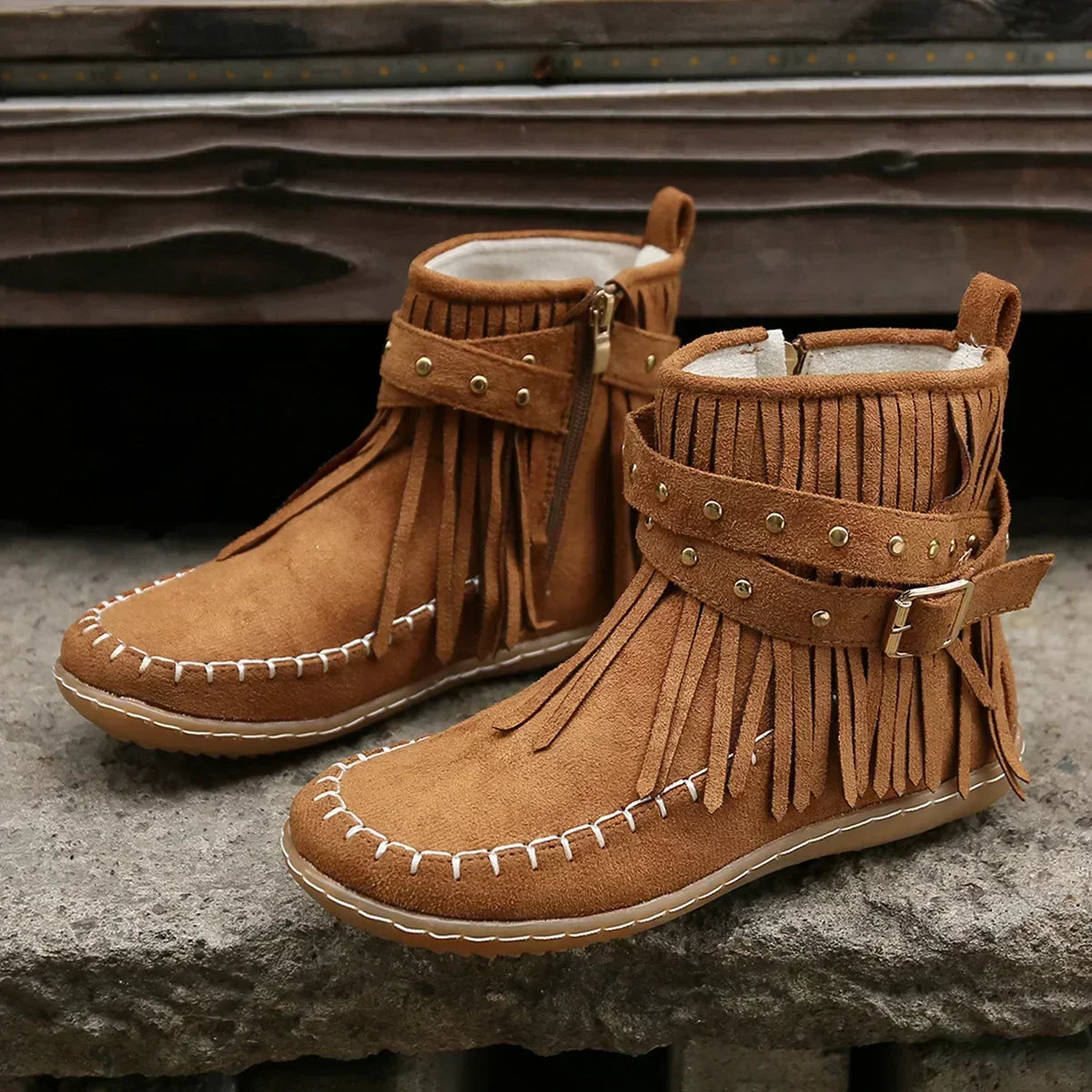 Wildleder ankle boots mit fransen und nieten