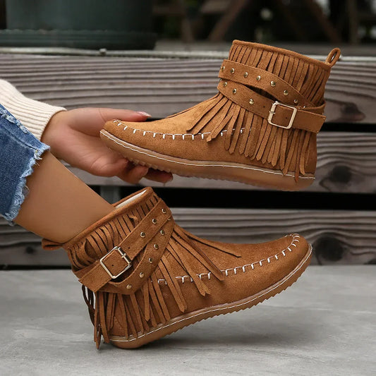 Wildleder ankle boots mit fransen und nieten