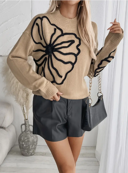 Kelsey – strickpullover mit blumenstickerei