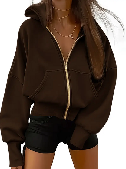 Scharlachroter, verkürzter kapuzenpullover aus baumwolle mit reißverschluss