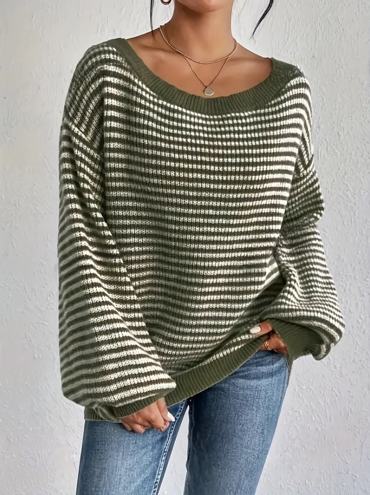 Olivgrün - strickpullover mit abgesenkten schultern