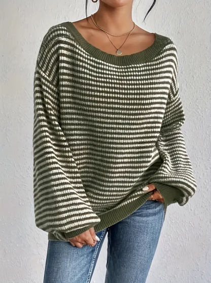 Olivgrün - strickpullover mit abgesenkten schultern