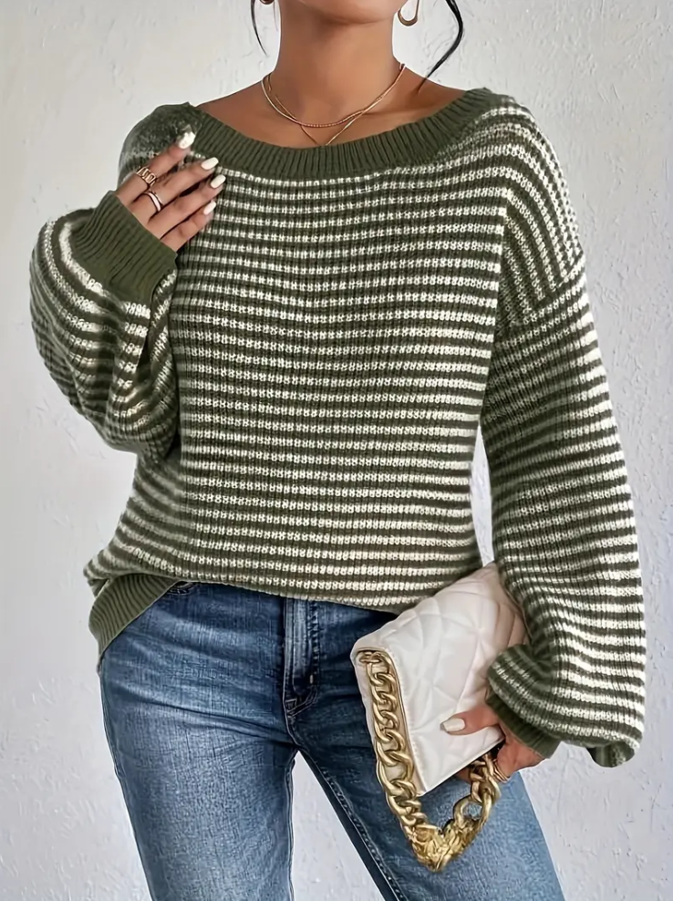 Olivgrün - strickpullover mit abgesenkten schultern