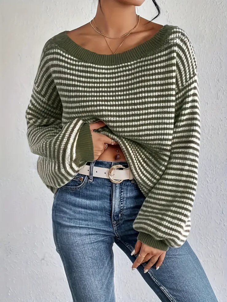 Olivgrün - strickpullover mit abgesenkten schultern