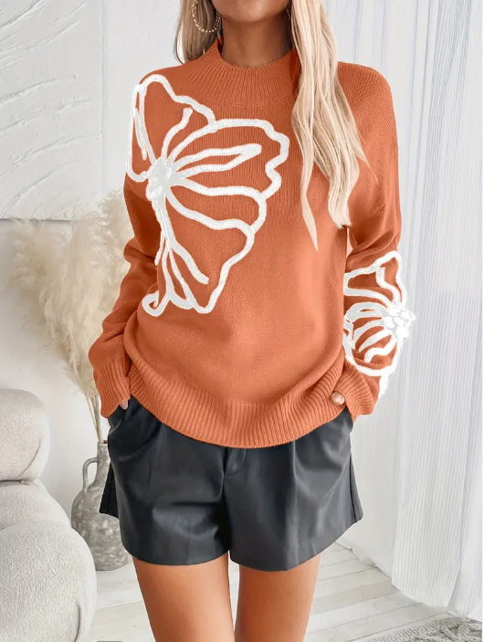 Kelsey – strickpullover mit blumenstickerei