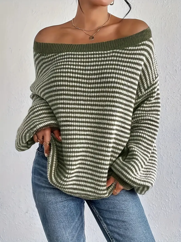 Olivgrün - strickpullover mit abgesenkten schultern