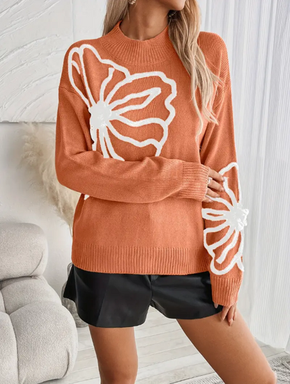 Kelsey – strickpullover mit blumenstickerei