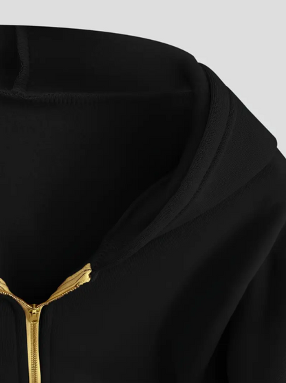 Scharlachroter, verkürzter kapuzenpullover aus baumwolle mit reißverschluss