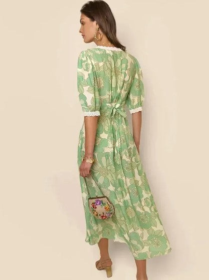 Malak | Maxikleid mit Spitze und Patchwork-Druck für Frauen