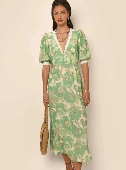 Malak | Maxikleid mit Spitze und Patchwork-Druck für Frauen