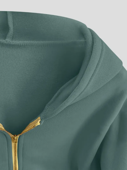 Scharlachroter, verkürzter kapuzenpullover aus baumwolle mit reißverschluss