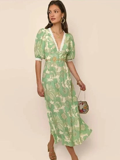 Malak | Maxikleid mit Spitze und Patchwork-Druck für Frauen