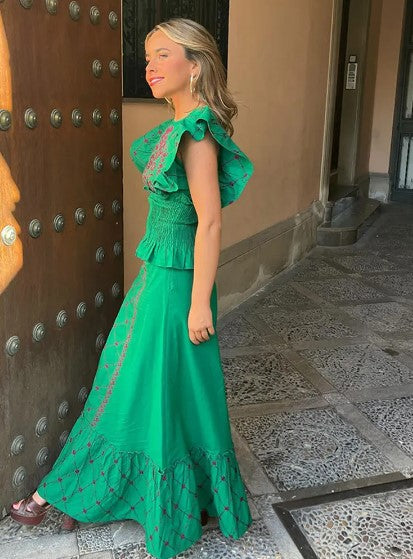 Liyana | Zweiteiliges Set mit bedrucktem Oberteil und fließenden Ärmeln für Frauen