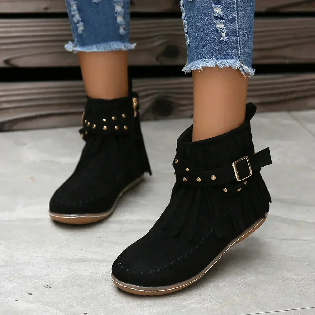 Wildleder ankle boots mit fransen und nieten