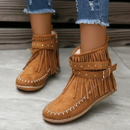 Wildleder ankle boots mit fransen und nieten