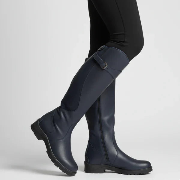 Damen-kniestiefel mit niedrigem absatz und reißverschluss – damen