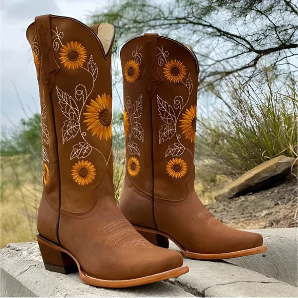 Bestickte kniehohe cowboystiefel für damen