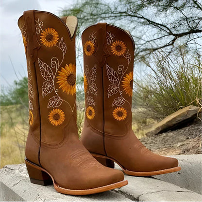 Bestickte kniehohe cowboystiefel für damen