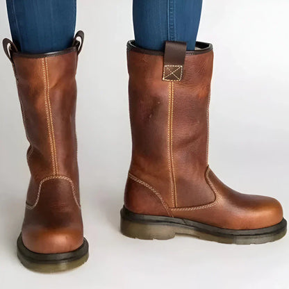 Bequeme damen-ankle-boots aus leder mit kunstfell