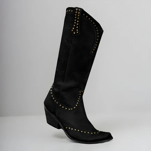 Damen-kniestiefel im used-look mit nieten – damen