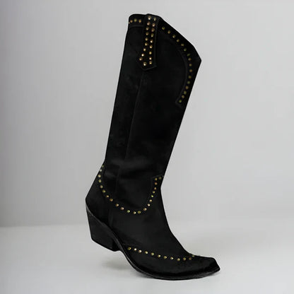 Damen-kniestiefel im used-look mit nieten – damen