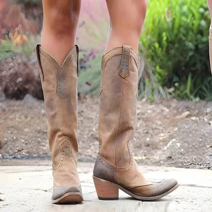 Damen-kniestiefel im used-look mit nieten – damen