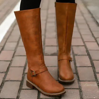 Elegante kniehohe damenstiefel mit schnallenriemen – damen