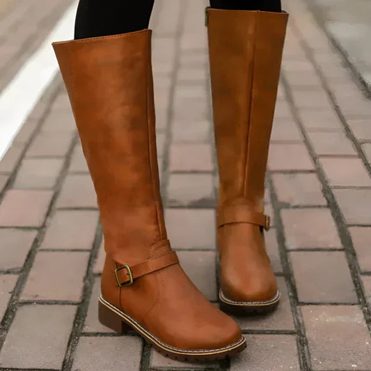 Elegante kniehohe damenstiefel mit schnallenriemen – damen