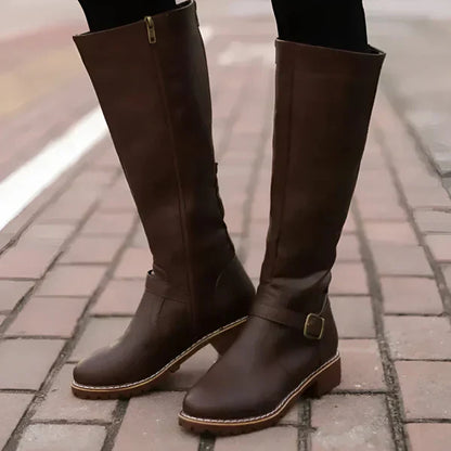 Elegante kniehohe damenstiefel mit schnallenriemen – damen