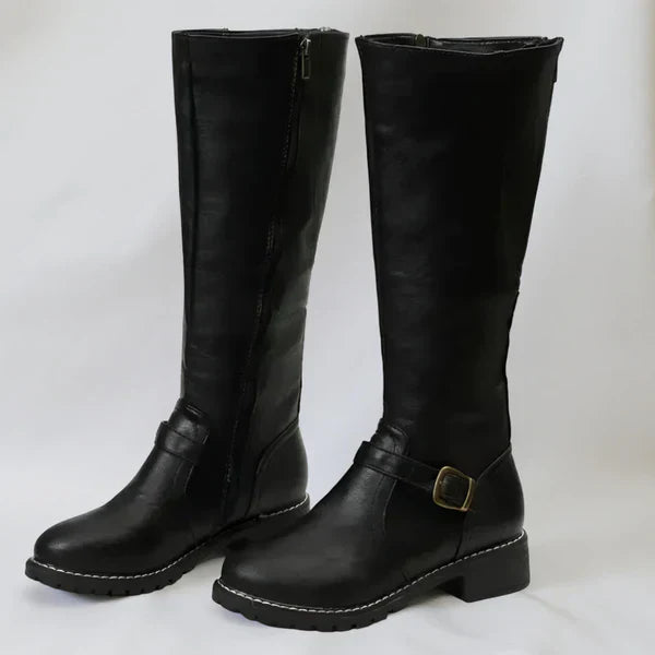 Elegante kniehohe damenstiefel mit schnallenriemen – damen