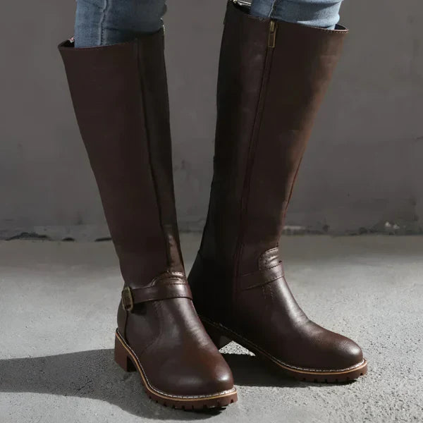 Elegante kniehohe damenstiefel mit schnallenriemen – damen
