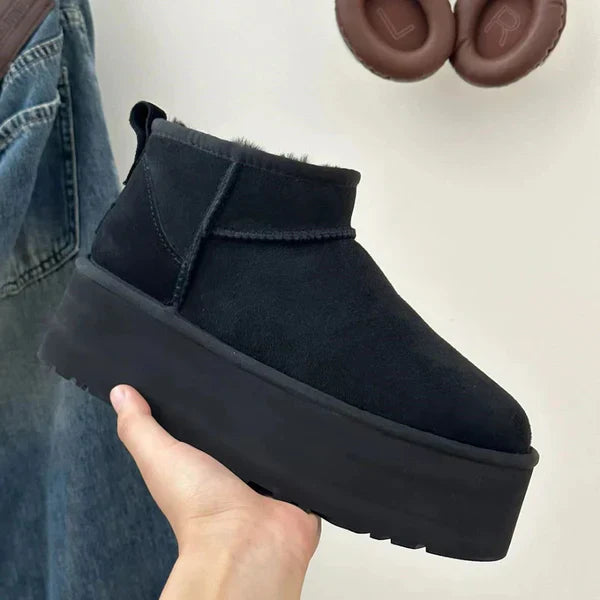 Schwarze, bequeme plateau-ankle-boots für damen – damen