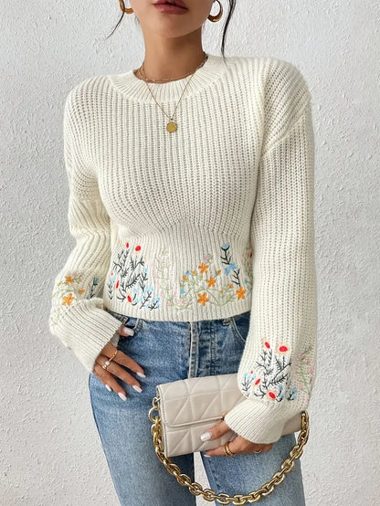 Leyla - strickpullover mit blumenstickerei