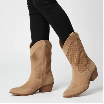 Damen-cowgirl-stiefeletten mit perforation und western-absatz – damen