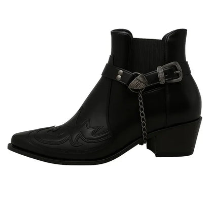 Western-cowboy-stiefeletten mit schnalle und kette – herren