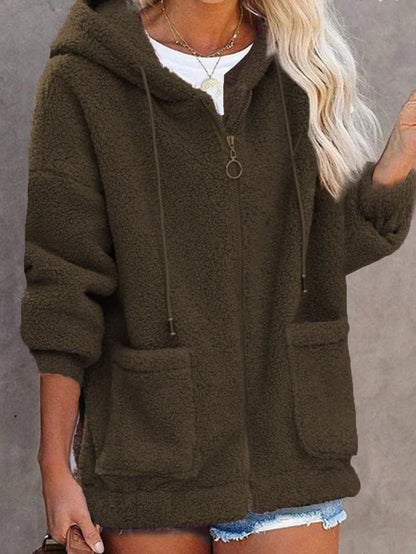 Freya – sherpa-jacke mit plüschoptik, zipper und oversized fit
