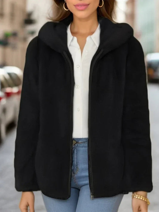 Selina – fleece-sweatshirt mit kapuze und wollfutter