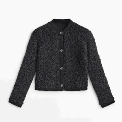 Lea – teddy-cardigan mit rundhalsausschnitt und knopfleiste