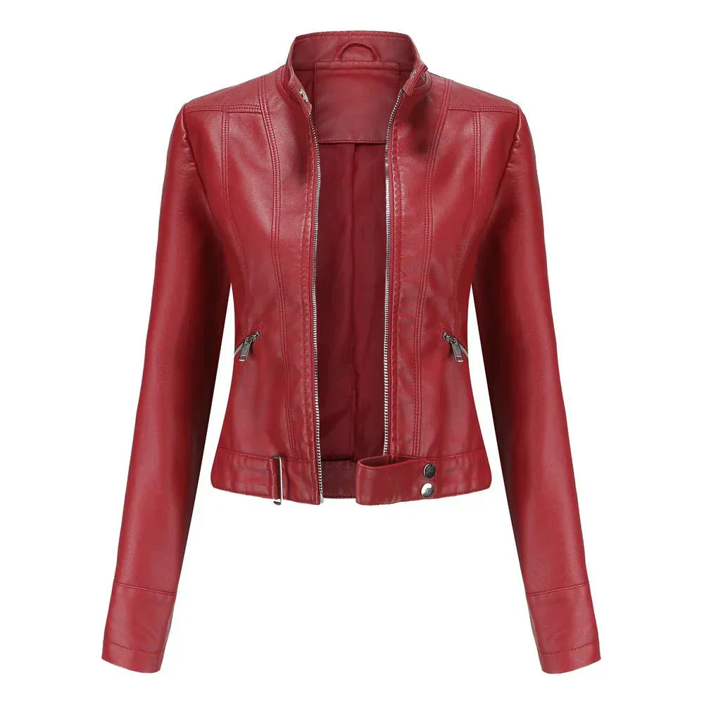 Elegante damen-bikerjacke mit taillierter passform