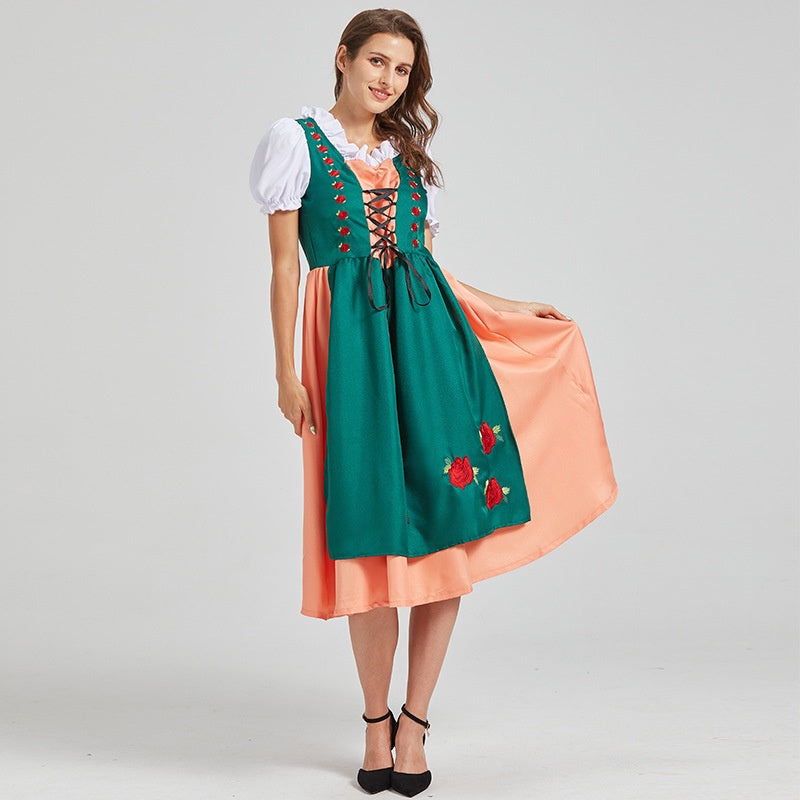 Sahara | Dirndl kleid in Midilänge mit Rosenstickerei und Kontrastrock für Frauen
