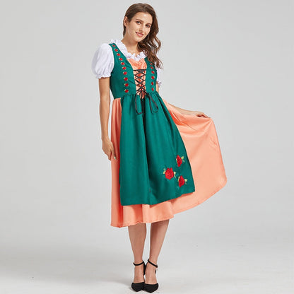 Sahara | Dirndl kleid in Midilänge mit Rosenstickerei und Kontrastrock für Frauen