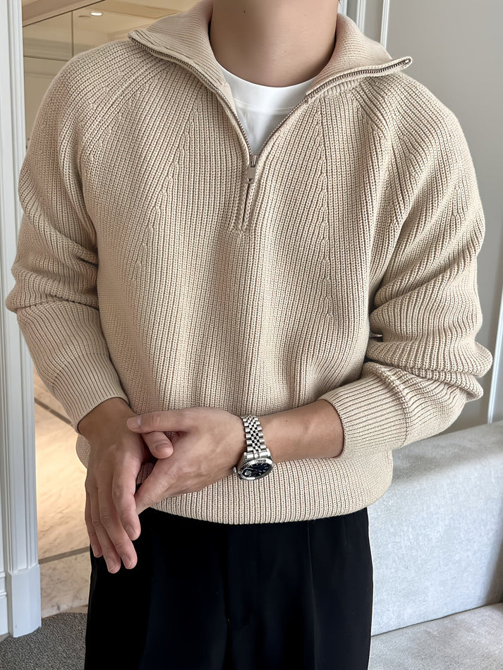 Anders – half-zip strickpullover mit hohem kragen und rippstruktur